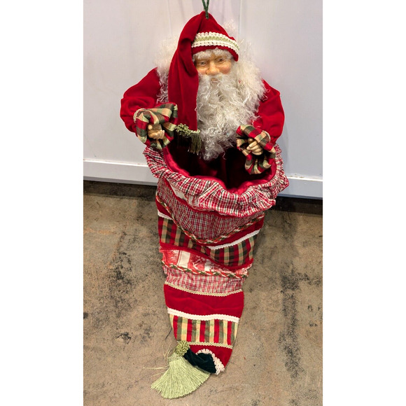 VTG Mark Roberts Large Santa Stocking Candy Bag Wall Hanging 44